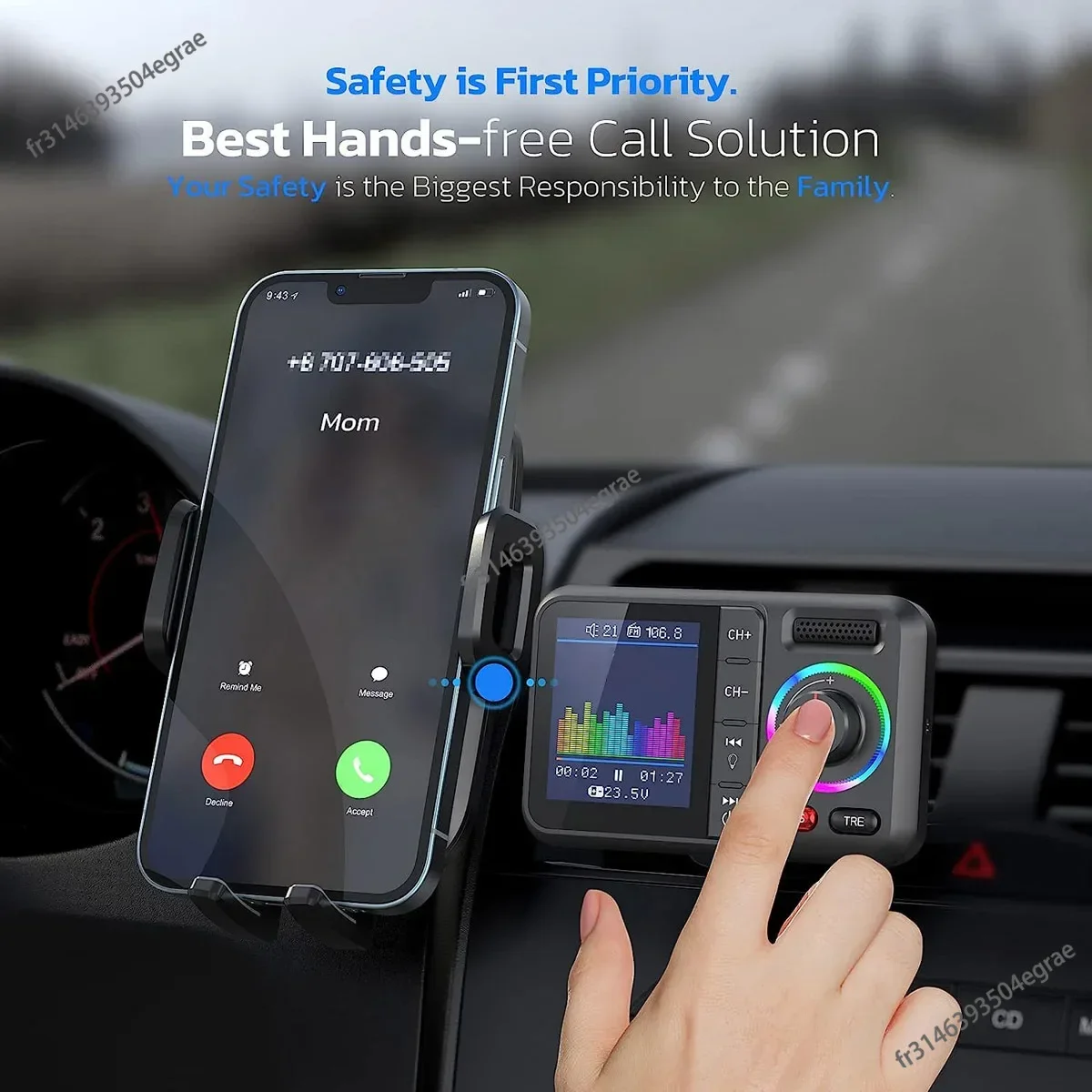 Wireless Car Charger - جهاز إرسال FM لاسلكي مع شاشة